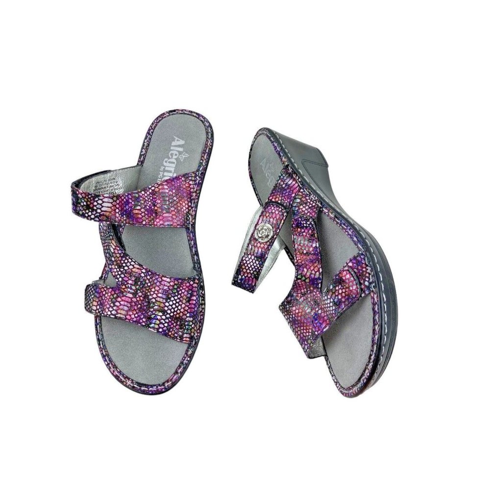 *Alegria Double Strap Comfort Sandal Slide Womens 39 Croc Embossed Leather Shoes - Picture 9 of 14